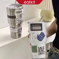 Gambar NEW Eatkit Tumbler Stainless Steel 900ml Termos Portable Kopi Cup Botol Minum Tahan Panas Dengan Sedotan dari indra store shop undefined 1 Tokopedia