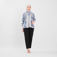 Gambar BRAWEE Bati Wanita Kantor Blouse Batik Modern Atasan Kerja Baju Katun - Toraja Biru, M dari BRAWEE undefined 3 Tokopedia