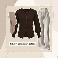 Gambar oneset 3in1 cardigan coklat kopi + jilbab kerudung bellasquare + celana kulot oro | ootd outfit cewek wanita anak perempuan remaja hijab modern kekinian korean style hangout ngopi kuliah main nongkrong kerja meeting pantai FK133 - celana + bellasquare dari Fuku outfit undefined 3 Tokopedia