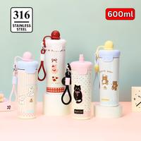 Gambar Tumbler Bottle Stainless Steel 600ml / Botol Minum Anak Sedotan Cute - CUTE RED dari NFH.STORE undefined 1 Tokopedia