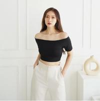 Gambar Korean Sabrina Crop Top Kaos Crop Tee Atasan Wanita Kekinian Melar Jersey 071 - BLACK, S dari NOIR FASHION undefined 1 Tokopedia