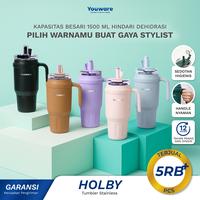 Gambar Youware - Holby Stainless Stylist Tumbler 1500 (ml) Hot and Cold BPA FREE / Botol Minum Besi Termos Vacuum stainless steel Warna Pink, Putih bebas BPA bisa Tahan Panas dan Dingin dengan Handle nyaman dilengkapi Sedotan Silicon tumbler 2 liter Plastik - New Jade Black dari youware undefined 1 Tokopedia