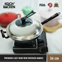 Gambar KOCH&BACKEN Premium Cast Iron Wok Nitriding Round Bottom 36cm - Wajan Penggorengan Kuali Anti Lengket Gagang Kayu - Wok + Tutup dari Koch&Backen undefined 3 Tokopedia