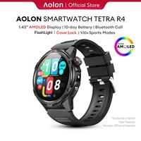 Gambar 【Amoled】Aolon Tetra R4 Smartwatch Amoled AOD Cover Lock Compass Bluetooth Call Smart Watch 1.46“ 466*466 Display Heart Rate&Blood Oxygen Sleep Monitoring Flashlight Jam tangan pintar olahraga luar ruangan - Black dari Aolon Smartwatch undefined 1 Tokopedia