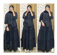 Gambar Nafaaza~Lena Set Baju Stelan Rok jeans Wanita Jumbo/ One Set Jeans Premium/Setelan Jeans Wanita - snow blue, standar dari Nafaaza Collection undefined 2 Tokopedia
