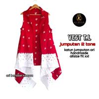 Gambar Outer jumputan / Cardigan jumputan / Vest Batik Jumputan Handmade motif dian Sastro - Merah tumpal hijau, Allsize fit m-xxxl ( bisa request) dari Khayra Batik_NEW undefined 4 Tokopedia