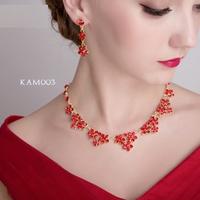 Gambar AKSESORIS PENGANTIN PESTA SET KALUNG ANTING WANITA KAM003 - Merah dari Lenka Wedding Shop undefined 3 Tokopedia