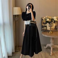 Gambar Women's French Retro Hepburn Style Dress with a High-End Sense of Temperament Two Piece Set - Black top+black long, M (BB=48-55kg) dari GAleri batik33 undefined 2 Tokopedia