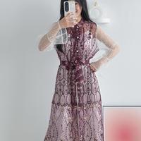 Gambar Orlin Brocade Lace Tunik | Baju Lebaran | Baju Kondangan Chassy | Dress Mewah Hijab | Dress Kondangan - Brown dari Chaasy_NEW undefined 5 Tokopedia
