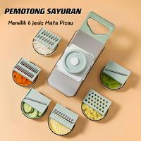 Gambar [ Pplus ] Parutan Serbanguna Stainless Potong Iris Sayur Buah Premium Vegetable Cutter 6 pisau + wadah Transparan / Slicer Stainless Kitchenware - Hijau dari Bestylifeshop undefined 3 Tokopedia
