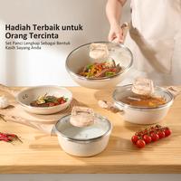 Gambar [MEGA SALE] freemir Set Wajan 4 Pcs Wajan Beige 26/20/20/16 cm BONUS Toples Kaca 5 pcs Wajan Anti Lengket Lapisan Granit Alat Masak Lengkap Peralatan Penggorengan Paket Hampers Kitchenware Premium dari freemir Jabodetabek undefined 2 Tokopedia