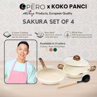 Gambar [Exclusive Koko Panci] Pero Hampers Ramadhan Sakura Blossom Granite Cookware 24cm Set of 4 Glass Lid /  Pero Hampers Lebaran Wajan Set Penggorengan Frypan dengan Tutup Kaca Free Spatula Silicone / Kitchenware - Creamy dari Pero Indonesia Ofc undefined 1 Tokopedia