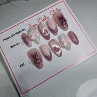 Gambar Press on nails Kuku Palsu pink cute cat eye beruang Free Toolkits - XS dari Ayu Nails Studio undefined 2 Tokopedia