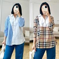 Gambar NANDO KEMEJA KASUAL WANITA BAHAN KATUN POPLIN KOMBINASI KATUN SALUR IMPORT LENGAN PANJANG 710 kotak 707 678 - 678salur, L dari Nando.co undefined 1 Tokopedia