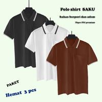 Gambar PS | Paket 3 pcs Kaos Polo Shirt Pria SAKU | Atasan Kerah Dewasa Lengan Pendek / Baju Bahan Tebal - Hitam+Putih+Maron, L-L-L dari plain store_NEW undefined 1 Tokopedia