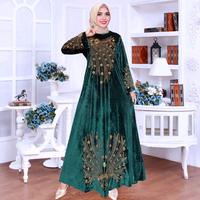 Gambar GAMIS ABAYA BLUDRU PREMIUM SERI WARNA BUNGA MEKAR  BORDIR TANAM LANGSUNG MUTE BERLIAN EMAS Mewah Muslim Arab Motif Turki Dress Kombinasi Hitam Cantik Simple Syari Remaja Lembut Dewasa - hitam, M dari NishkaStore undefined 5 Tokopedia