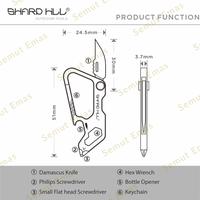 Gambar Sharp Hill EDC Mini 6 in 1 TC4 Titanium Carabiner Keychain with Damascus Blade SA-19 dari Semut Emas undefined 2 Tokopedia