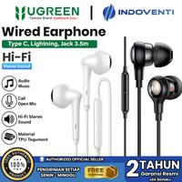 Gambar UGREEN Earphone Handsfree Headset MFi In-Ear Stereo Bass Open Mic For iPhone 11 12 13 14 Pro Max iPad Mini Android Lightning Jack 3.5mm Type C - 30637 BLACK dari INDOVENTI undefined 1 Tokopedia