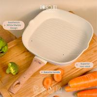 Gambar Roschel Beneta White Marble Coating Non-Stick Grill Pan 24cm, 28 cm Panci Panggang Wajan Penggorengan Fry Pan Pemanggang BBQ Yakiniku Anti Lengket Induksi Putih Kitchenware - Grill 24cm dari Roschel Home undefined 4 Tokopedia