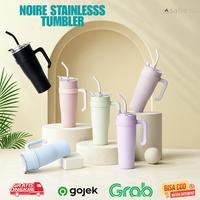 Gambar Noire Tumbler 1200ml Stainless | Tahan Panas & Dingin | Termos Minum Kekinian + Sedotan + Pegangan Botol Steel Tumbler Vacuum Plastik Silicon - BLACK dari Asahe Indonesia undefined 1 Tokopedia