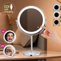 Gambar 8inch 10X Magnifying LED Makeup Mirror with 3 Color Light Touch Switch Double Side USB Charging Desktop Vanity Cosmetic Mirror dari AKSESORIS KALUNG TERRBARRRU undefined 1 Tokopedia