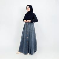 Gambar Niki Flare Denim Skirt LEZAHRASIGNATURE Rok Panjang Jeans Wanita Maxi Fit fit 95 kg Jumbo Panjang 102 cm - SNOW BLACK , REGULER dari LEZAHRASIGNATURE undefined 4 Tokopedia