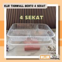 Gambar [ISI 25 PCS] Thinwall KLIR Bento 4 Sekat + Tutup / Tempat Makan Plastik Persegi Panjang Polos / Kotak Makan Bekal Bening Pisah dari Smart Packaging_NEW undefined 1 Tokopedia