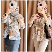 Gambar Batik Wanita Atasan Blouse Seragam Kerja Lengan 3/4 Modern Katun - graviti coklat, L dari D Batik undefined 1 Tokopedia