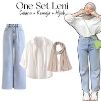 Gambar One Set Leni 3in1 kemeja celana loose pant hijab pashmina cream | ootd wanita hangout kekinian SK186 - Kemeja + Hijab dari SUKI.Oneset undefined 1 Tokopedia