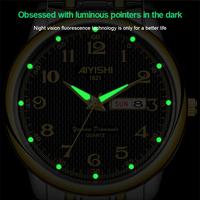 Gambar 【003 Perubahan harga, segera beli】 AIYISHI Jam Tangan Pria Hitam Emas Tahan Percikan Air dengan Kalender Mekanisme Quartz, Tali Stainless Steel Berkualitas untuk Penggunaan Sehari-hari, Model Pria 1621. - GoldBlack dari Anda Anda Watch Store undefined 3 Tokopedia