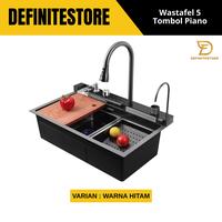Gambar DEFINITESTORE Wastafel Cuci Piring 75x45x22 cm 5 Tombol Piano Digital Anti Karat Anti Kelupas Full Stainless Steel 7545 Komplit Peredam Suara Hitam Set Lengkap Keran Kran Premium Minimalis Bonus Sabun Cuci Piring 650ml & Spons Cuci Piring - HITAM PIANO LED dari DEFINITESTORE undefined 3 Tokopedia