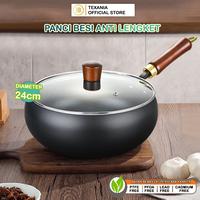Gambar [MALL DAY BABYOLIV] TEXANIA Panci Besi Non-Coating Sehat Multifungsi Anti Lengket Tahan Lama Mudah Dibersihkan Gagang Kayu Dengan Tutup Kaca Tebal Diameter 24cm Kitchenware dari Texania house ware store undefined 1 Tokopedia