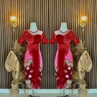 Gambar REVALINA-0025 || MIDI DRESS BATIK STRETCH KOMBINASI TILE // Gaun Motif Wanita Mutiara Payet - marron, S dari REVALINA SHOP undefined 5 Tokopedia