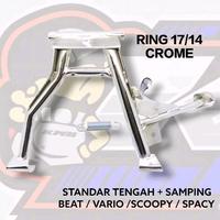 Gambar Standar jagrak jagang tengah set samping pnp honda beat / scoopy / genio / spacy / vario 110 techno / vario 110 f1 led ukuran Ring 14 Ring 17 warna chrome crome (bonus pir + sticker ) - standart tengah + samping R14 dari IMM garage undefined 2 Tokopedia