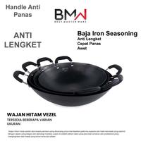 Gambar ￼Wajan Penggorengan Hitam Anti Lengket Iron Seasoning Best Master Ware Vezel Wok Tebal Premium Kitchenware - 36cm dari bohlamhid undefined 1 Tokopedia