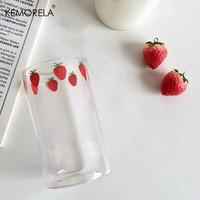 Gambar KEMORELA 1/2/4PCS 300ml Strawberry Glass Cup Transparent Coffee Milk Water Cups Heat Resistant Cold Drinks Glass Cup With Straw dari Aguzan Shop undefined 4 Tokopedia