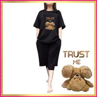 Gambar setelan wanita JUMBO celana kulot -( xl fit XXL - 3XL - 4XL )bear trust me Karet Sablon Baju - hitam, XL fit XXL dari YUVIN99 undefined 2 Tokopedia
