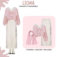 Gambar Liona One Set Korean Style Wanita Hijab ( Atasan Outer Sweater Rajut Pita Pink + Bawahan Rok Cargo Saku Samping Cream + Pashmina Jersey ) Setelan OOTD Cewek Kekinian Casual Santai Outfit Set Remaja Formal Kerja Keren ivory kece berhijab Nyaman Baju Muslim - One Set dari Leaderfashion_NEW undefined 1 Tokopedia