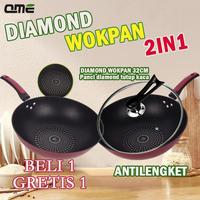 Gambar QME- Diamond Wok Pan 32CM Anti Lengket Diameter 32cm 2PCS Marble Panci Kitchenware - Panci diamond tutup kaca  dari QME INDONESIA undefined 1 Tokopedia