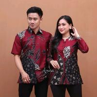 Gambar Batik Couple Modern Atasan Blouse Batik Kerja Kantor Wanita Seragam Batik Katun M L XL XXL Motif Pasangan Sarimbit Hem Pendek - Hem Cava Marun, XXL dari haniffashion@ undefined 5 Tokopedia