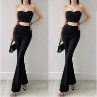 Gambar 2026 Setelan Celana Panjang Baju Pakaian Imlek Natal Tahun Baru Serta Pesta dan Party Wanita Dewasa Dengan Atasan Model Kemben Sexy Serut Warna Hitam Merah Coklat dari Rio Rimba undefined 2 Tokopedia