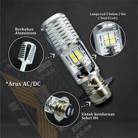 Gambar LAMPU MOTOR LED H6 M2B AC DC 8 MATA 12-80V ARUS ACDC SUPER TERANG BOHLAM LAMPU LED H6 8LED ORIGINAL MERK MOSCOW HIGH QUALITY PREMIUM LED 8MATA 2 SISI  UNIVERSAL UNTUK SEMUA JENIS MOTOR MATIC / BEBEK ( PNP ) LED MOTOR SOKET H6 P15D CAHAYA PUTIH SUPER TERAN - LAMPU YG-H6 ( 4 LED P15D ) PUTIH dari Auto Luck undefined 4 Tokopedia