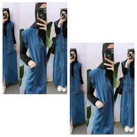 Gambar One Set Rok Belah Bahan Jeans One Set Wanita Terbaru 2025 Setelan Atasan + Rok Model Kekinian Fit Tunik Muslim Karet Panjang Baju Dewasa Variasi Cewek Kulot Casual Celana - Dark  dari Elly Fashion undefined 5 Tokopedia