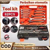 Gambar REAIM Set Alat 82 Pcs, Set Kunci Pas Anti Guncangan, Kunci Sok & Obeng Lengkap untuk Mobil & Motor, Termasuk Kunci Torsi, Kunci Ring, Mata Sok, Tool Box Peralatan Bengkel, Alat Perbaikan Otomatis, Set Kunci Profesional untuk Rumah & Industri dari REAIM Jakarta undefined 1 Tokopedia