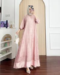 Gambar Ameela Dress Kondangan Bahan Velvet Mix Brukat Terbaru 2025 - Mocca, M dari Owner Hafesyashop undefined 2 Tokopedia