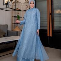Gambar Gamis Couple Sha&Me Keisha Ibu Anak Bunga Tulle Bordir Motif Roberto Cavali - Muslim Polos Dress - Denim, XL dari Sha and me undefined 2 Tokopedia