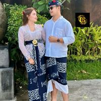 Gambar couple bali couple kain sembahyang bali couple kamen+saput+selendang Motif Katun Sablon Baju Tenun Pasangan Batik Kondangan dari Tenun Ikat DS undefined 2 Tokopedia