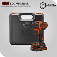 Gambar Black+Decker Cordless Hammer Drill / Bor Tembok Baterai 18/20V Max BDCHD18K-B1 - ONLY dari Teknikmart undefined 1 Tokopedia