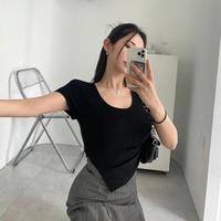 Gambar Clova BJ445 Kaos Atasan Crop Top Baju Wanita Polos Lengan Pendek Leher U Crop Top Bawah Segitiga Panjang Hitam Cewek Santai Oblong Basic Oversize Simple Tee - PUTIH, L dari Clovaco undefined 3 Tokopedia