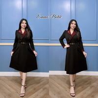 Gambar Emma.butik E00317 Midi Dress Lengan Panjang Gaun Formal Mewah Polos Pesta Wanita V-neck Batik Kondangan - 468 Hitam, M dari Boutique Emma undefined 3 Tokopedia